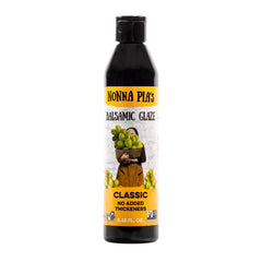 Nonna Pia's Classic Balsamic Glaze bottle front view for glossy drizzle.
