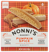 Nonni's Biscotti Pumpkin Spice packaging showcases premium quality and gift appeal.