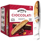 Nonni's Cioccolati biscotti package front; freshness primed for gifting or sipping with coffee