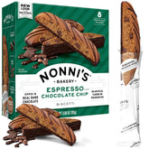 Nonni's Espresso Chocolate Chip biscotti packaging showing freshness.