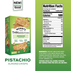 Nonni's THINaddictives pistachio almond crisps serving pack for sharing.