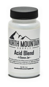 North Mountain Supply acid blend 4oz jar with tamper-evident seal for fresh wine fermentation.