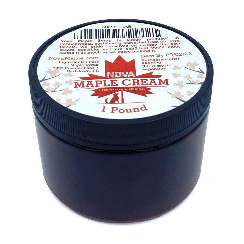Nova Maple Cream packaging highlights all-natural maple spread from the USA.