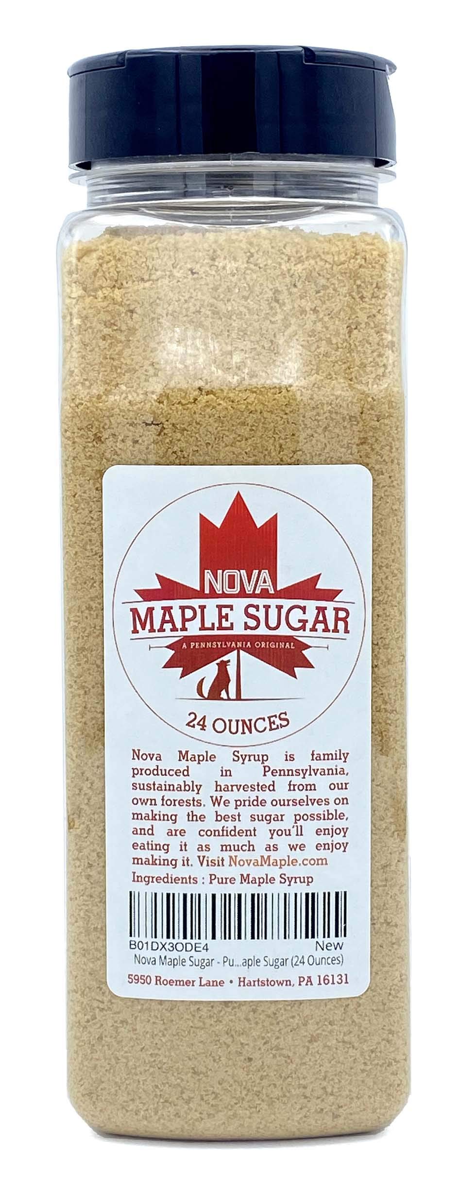 Nova Maple Sugar bottle pour shows pure maple sweetness for everyday treats.