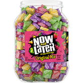 Now and Later Original Mix jar showing fruity varieties with a long-lasting chew.