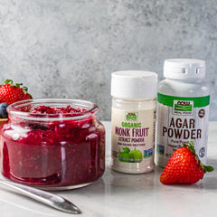 NOW Foods Agar Pure Powder label indicating gluten-free and kosher certification