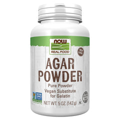 NOW Foods Agar Pure Powder packaging showing a plant-based gelatin substitute option