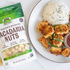 NOW Foods Macadamia nuts in a baking dish for crusts.