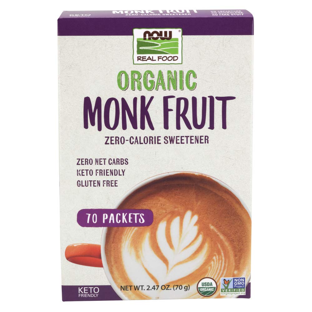 NOW Foods Monk Fruit Organic 70-pack box, zero-calorie sweetener for daily use
