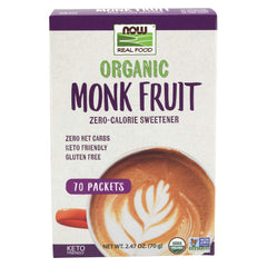 NOW Foods Monk Fruit Organic 70-pack box, zero-calorie sweetener for daily use