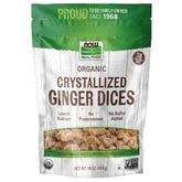 NOW Foods Organic Crystallized Ginger Dices package shows no preservatives