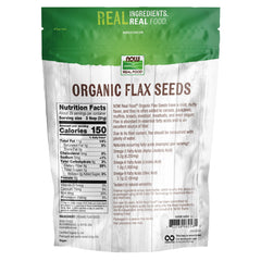 NOW Foods Organic Flax Seeds close-up texture, nutty aroma option.