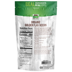 NOW Foods Organic Golden Flax Seeds bag on counter, ready for toppings and baking.