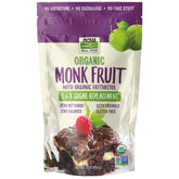 NOW Foods Organic Monk Fruit with Erythritol Powder bottle shows 1-to-1 sweetness.