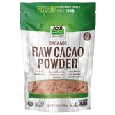 NOW Foods Organic Raw Cacao Powder sun-dried Peruvian beans for rich flavor and nutrient retention.