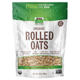 NOW Foods Organic Rolled Oats in a bowl ready for breakfast, high-fiber whole grain.