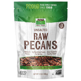 NOW Real Food Pecans in a bag, raw unsalted halves and pieces, high-fiber, protein-rich snack.