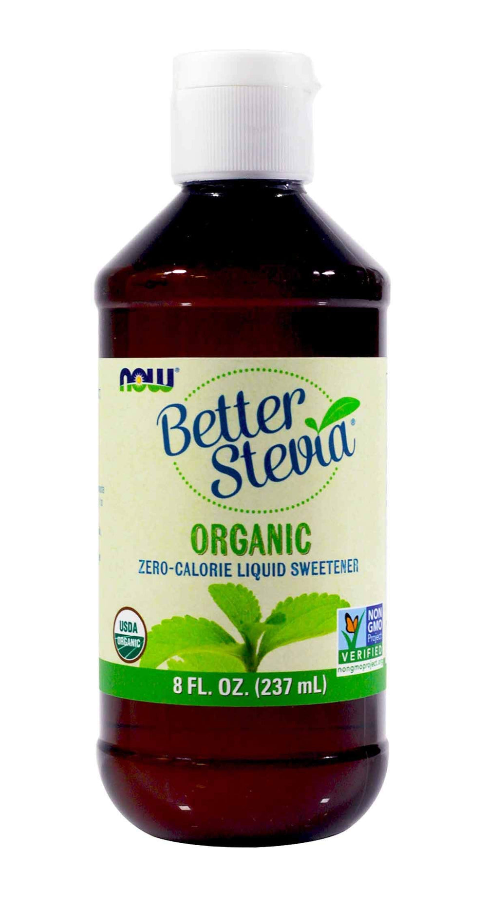 NOW Foods BetterStevia bottle pour for easy zero-calorie sweetness in coffee