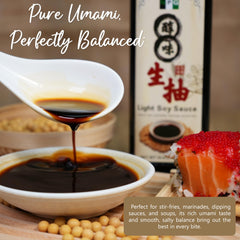 NPG Premium Light Soy Sauce over noodles provides savory depth with gentle salt.