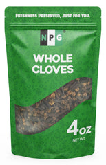NPG premium whole cloves buds in a resealable bag for freshness.