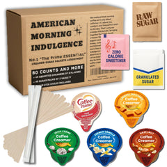 NSPARK American Morning Indulgence box showing five creamer flavors for versatile coffee.