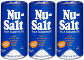 NU-SALT balance bottle pour demonstrates a sodium-free seasoning for everyday meals.