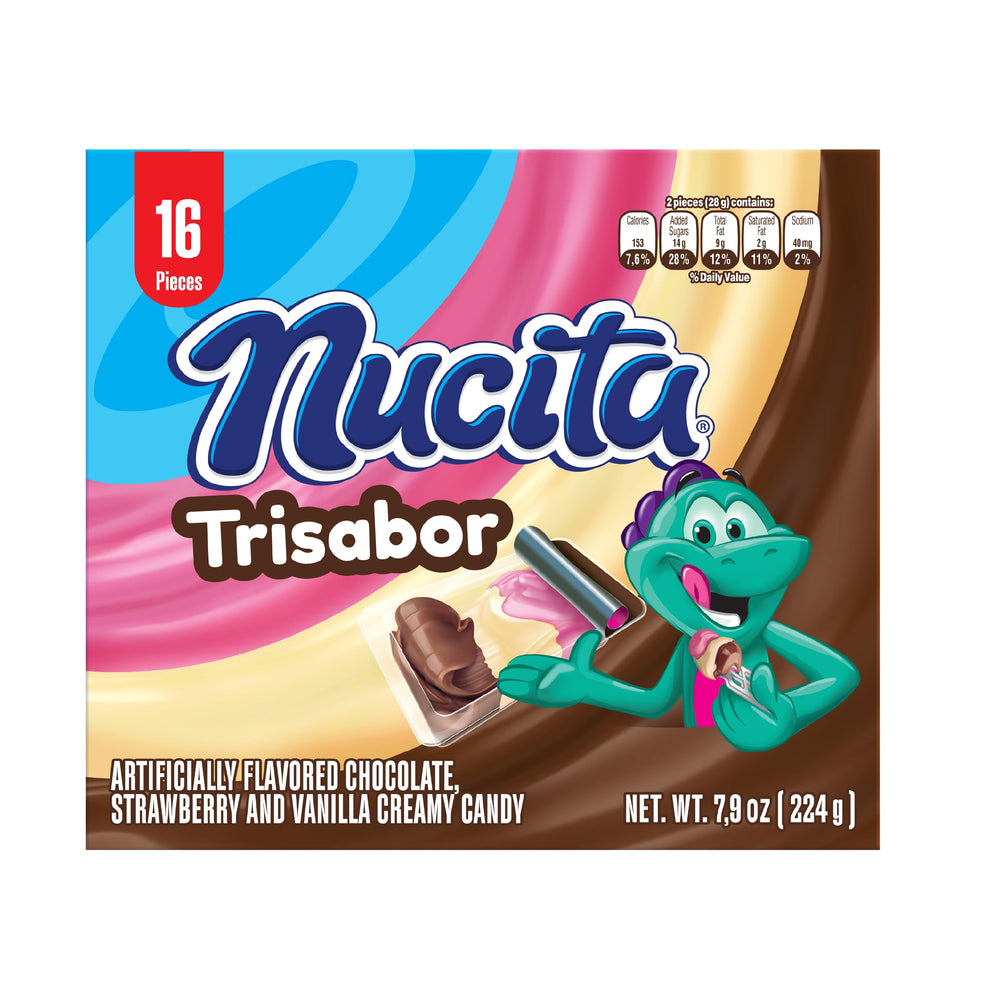 NUCITA Trisabor close-up: creamy chocolate-vanilla-strawberry texture ideal for sharing.
