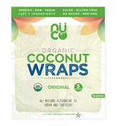 NUCO coconut wraps package with five wraps, Paleo-friendly option.