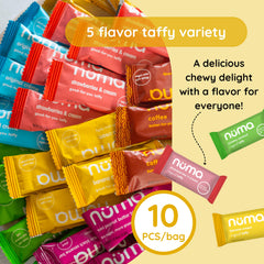 Numa Foods individually wrapped chews ready for travel, gym, or school breaks.