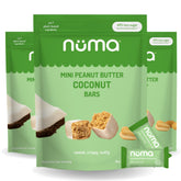 Numa Foods mini coconut peanut butter bars packaging for convenient on-the-go snacking