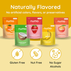 Numa Foods vanilla banana strawberry coconut coffee chews close-up showing creamy texture and flavor.