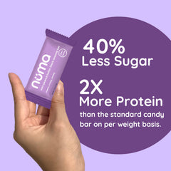 Numa mini PB bars ingredients close-up highlighting simple, natural ingredients and low sugar.