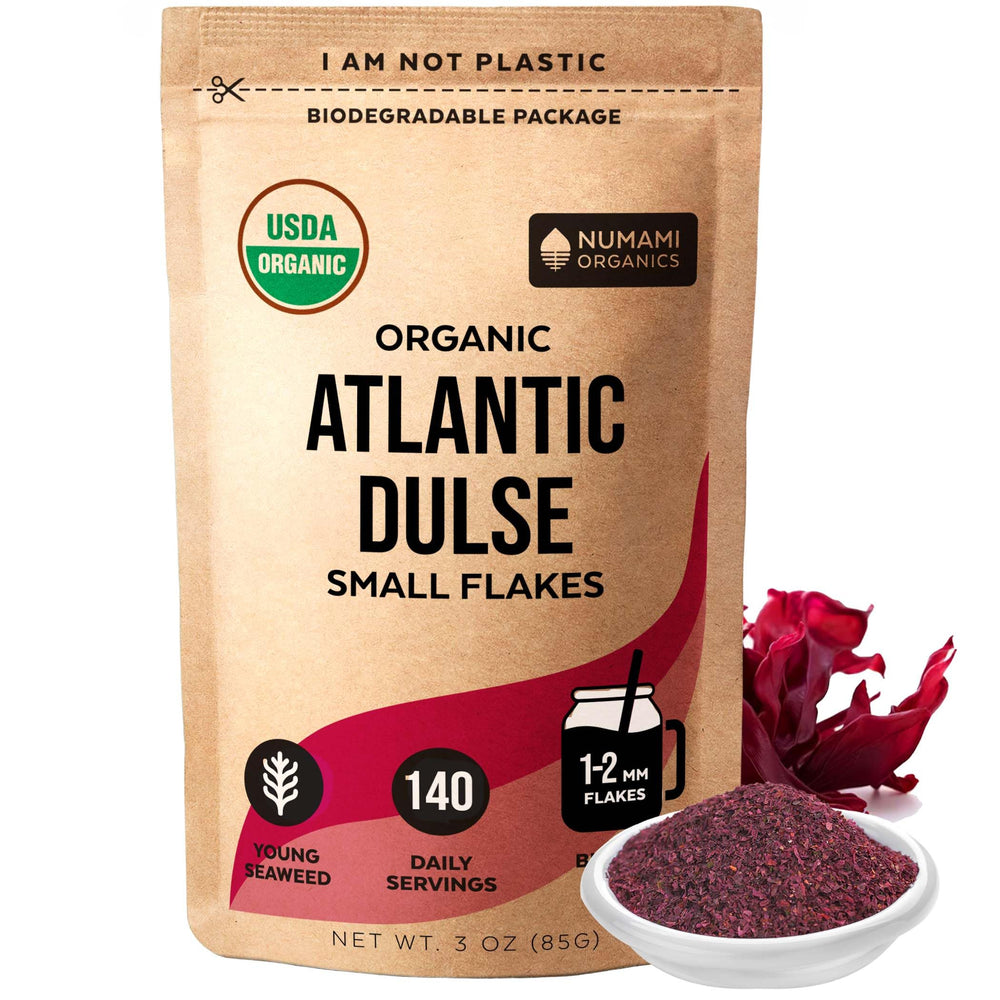 Numami Atlantic Dulse Flakes packaging in a biodegradable bag for easy daily use.