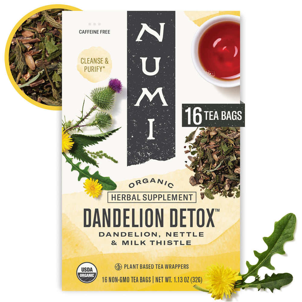 Numi Dandelion Detox Tea bags in pack for daily caffeine-free ritual