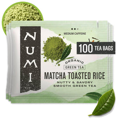 Numi Matcha Toasted Rice tea bags ready for a quick brew