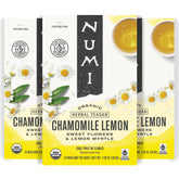 Numi Organic Chamomile Lemon Tea box showcasing sustainable packaging and calm appeal