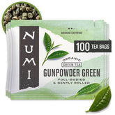 Numi Organic Gunpowder Green Tea bags for a full-bodied, clean brew.