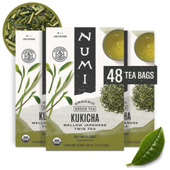 Numi Organic Kukicha tea bags package showcasing eco-friendly box for sustainable sipping