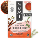 Numi Rooibos Chai tea bags in box, caffeine-free comfort for evenings