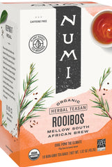 Numi Rooibos tea bags in a box, caffeine-free herbal tea for relaxing moments