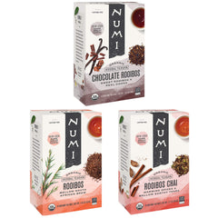 Numi Rooibos variety pack box highlighting sustainable packaging and organic ingredients
