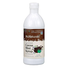 NuNaturals Cocoa Mint Syrup bottle delivers zero-calorie sweetness for desserts.