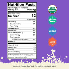 NuNaturals Dutch-process cocoa powder bag ready for baking and rich color