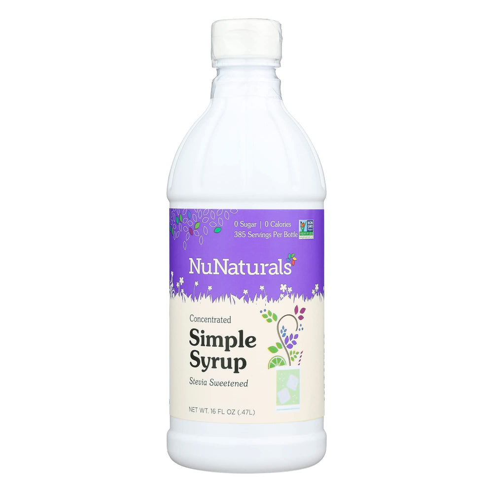 NuNaturals Stevia Simple Syrup bottle shown as sugar-free sweetness option