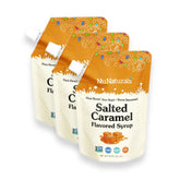 Nunaturals Stevia Syrup Salted Caramel bottle pour adds zero-calorie sweetness to coffee
