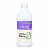 NuNaturals vanilla stevia syrup bottle pour delivers zero-calorie sweetness to beverages.
