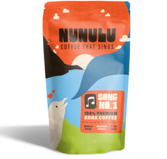 Nunulu Coffee That Sings Kona whole bean 7oz pack showing authentic Kona selection and packaging.