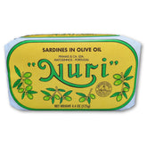 Nuri Portuguese sardines in olive oil four-pack front view, premium flavor ready for quick meals