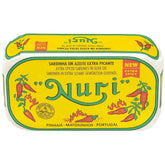 Nuri Portuguese sardines in extra spicy olive oil can, ideal for quick, protein-packed meals.