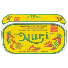Nuri Portuguese sardines in extra spicy olive oil can, ideal for quick, protein-packed meals.